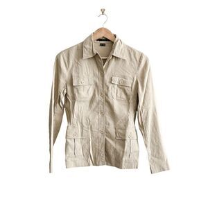 Theory Womens Saffron B  Blazer Linen Long Sleeve Button Front Career Tan Small